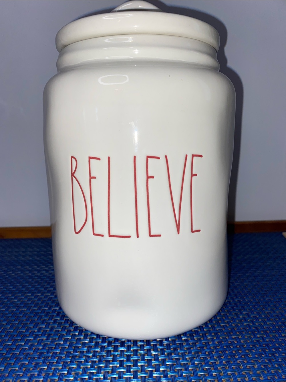 NWT Rae Dunn Believe Christmas canister